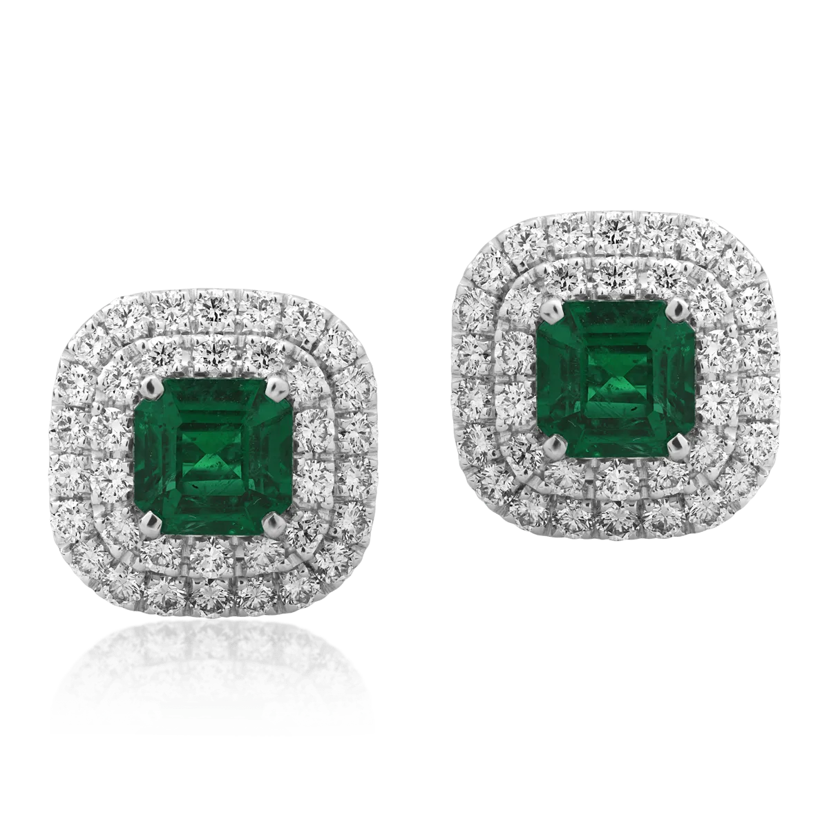 18K white gold earrings with emeralds of 2.08ct and diamonds of 1.36ct
