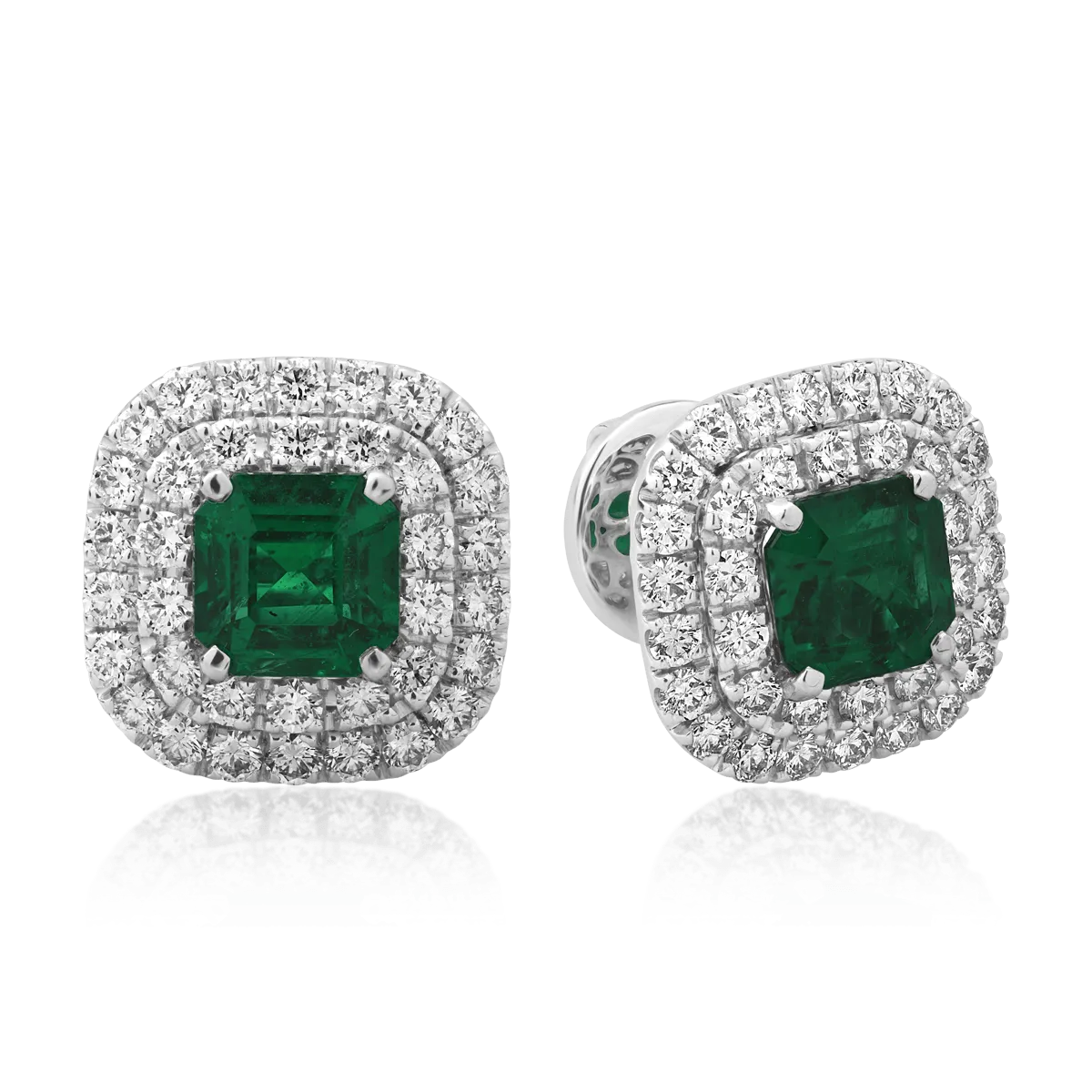 18k fehér arany fülbevaló 2,08ct smaragd és gyémánt 1.36ct