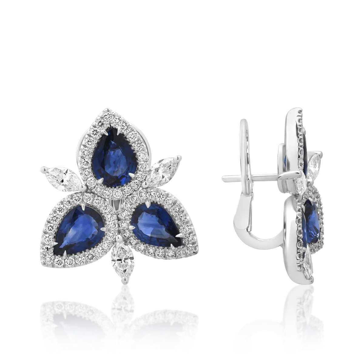 Kolczyki z białego 18-karatowego złota z szafirami o masie 6,84 ct i diamentami o masie 2,4 ct