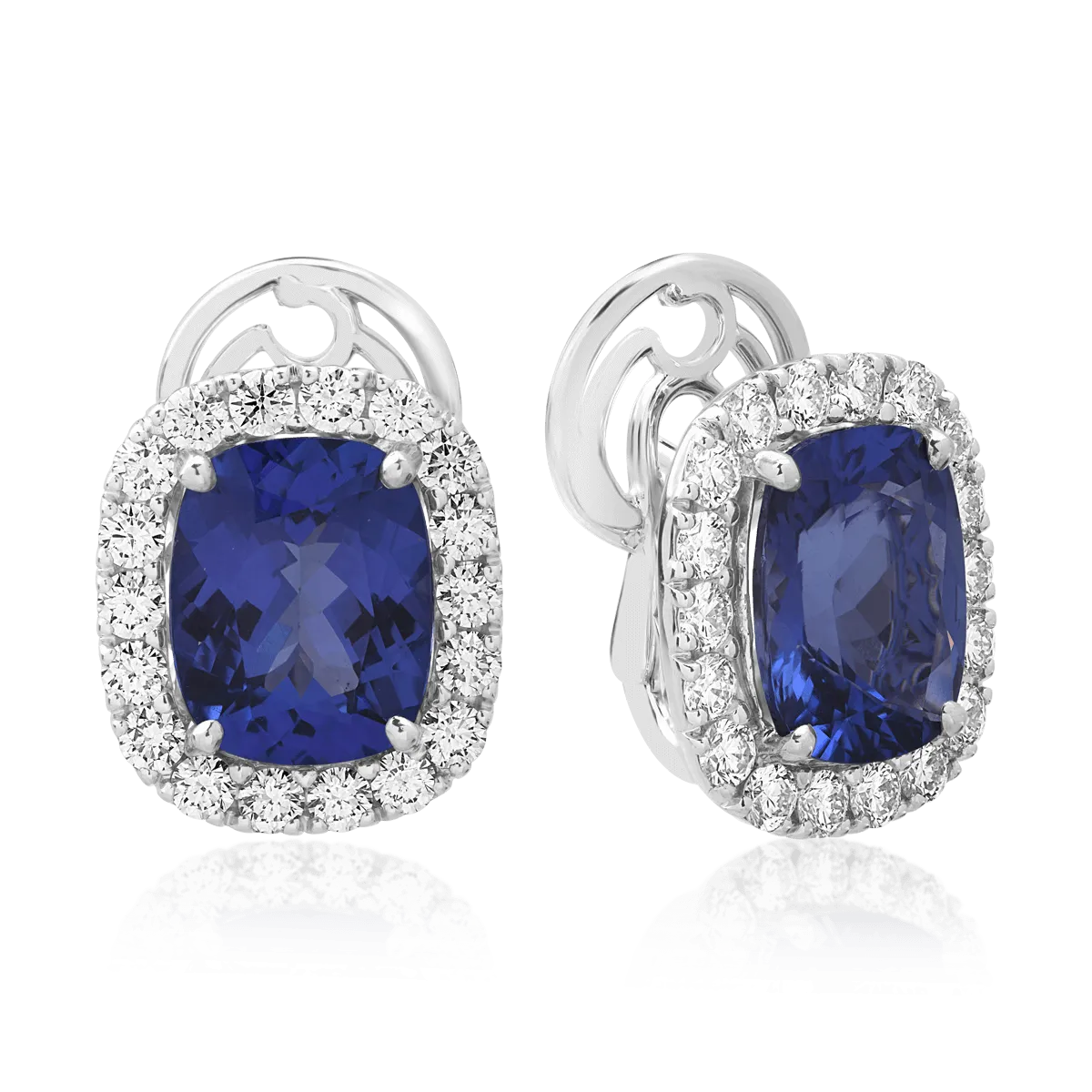 Cercei din aur alb de 18K cu tanzanite de 8.22ct si diamante de 1.6ct