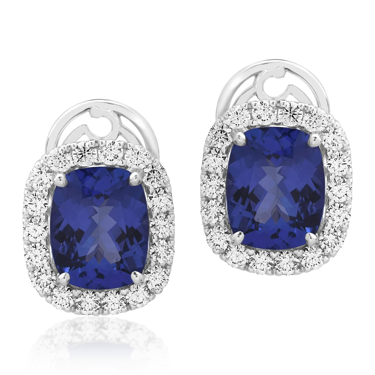 Cercei din aur alb de 18K cu tanzanite de 8.22ct si diamante de 1.6ct