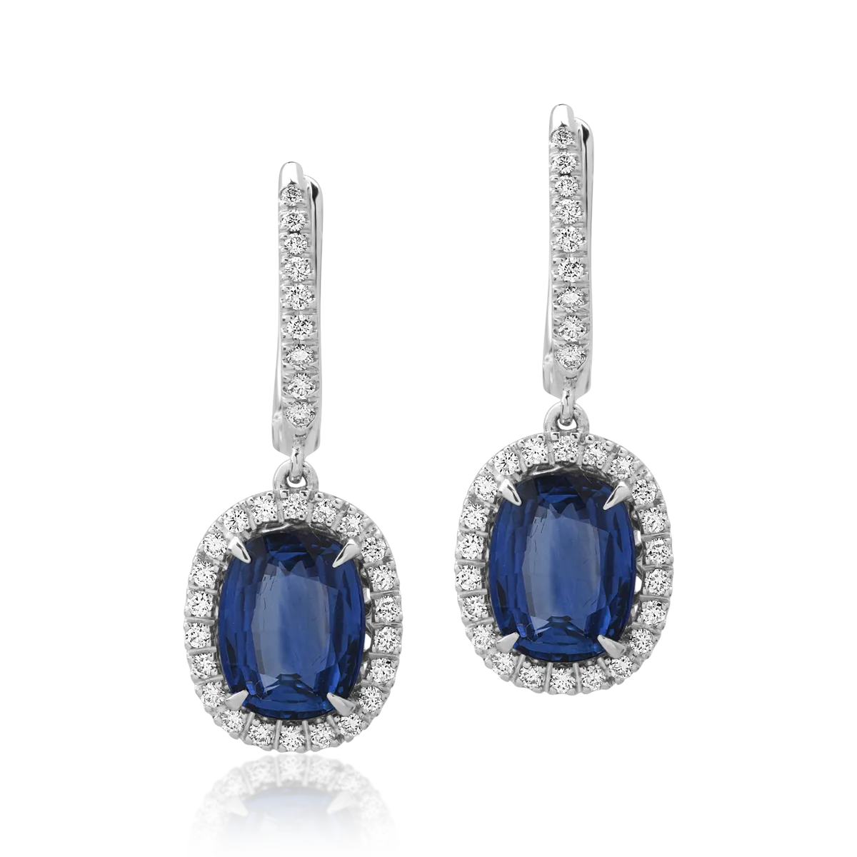 Teilor Cercei din aur alb cu safire ovale de 4.19ct si diamante round de 0.42ct