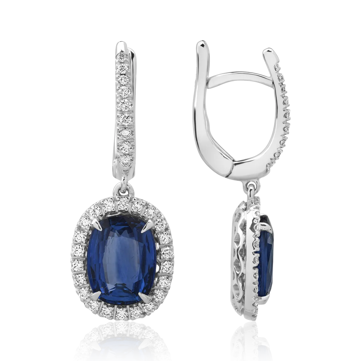 Cercei din aur alb de 18K cu safire de 4.19ct si diamante de 0.42ct