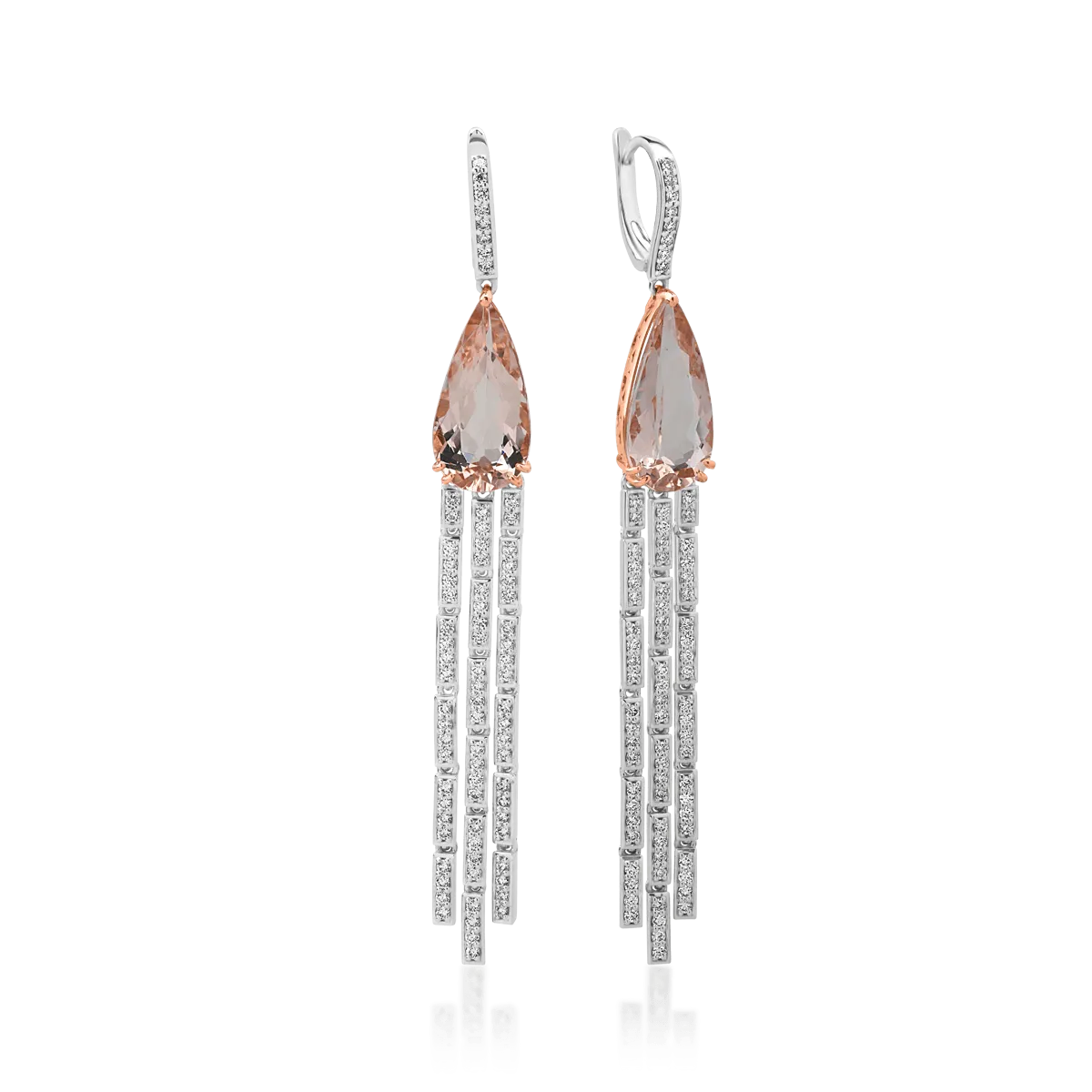 Teilor Cercei din aur alb cu morganit pear de 9.81ct si diamante round de 1.42ct