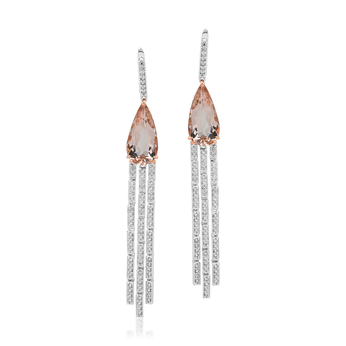 Cercei din aur alb de 18K cu morganit de 9.81ct si diamante de 1.42ct