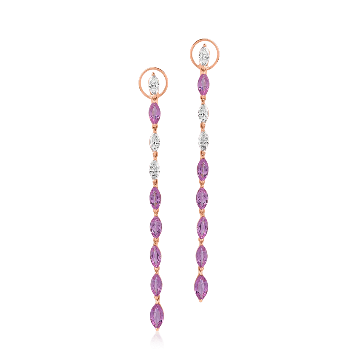 18K rose gold earrings with pink sapphires of 7.34ct and diamonds of 1.78ct