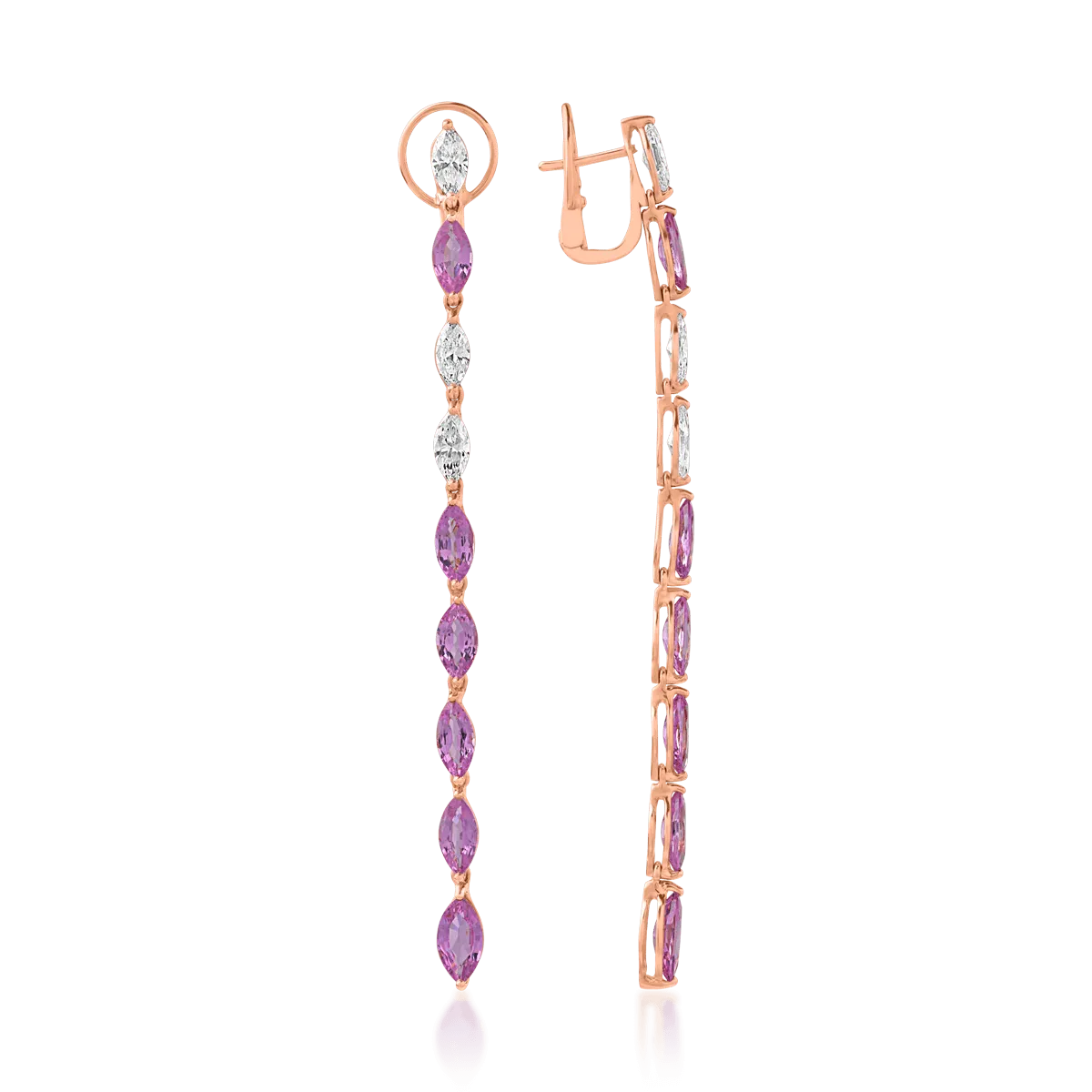 18K rose gold earrings with pink sapphires of 7.34ct and diamonds of 1.78ct