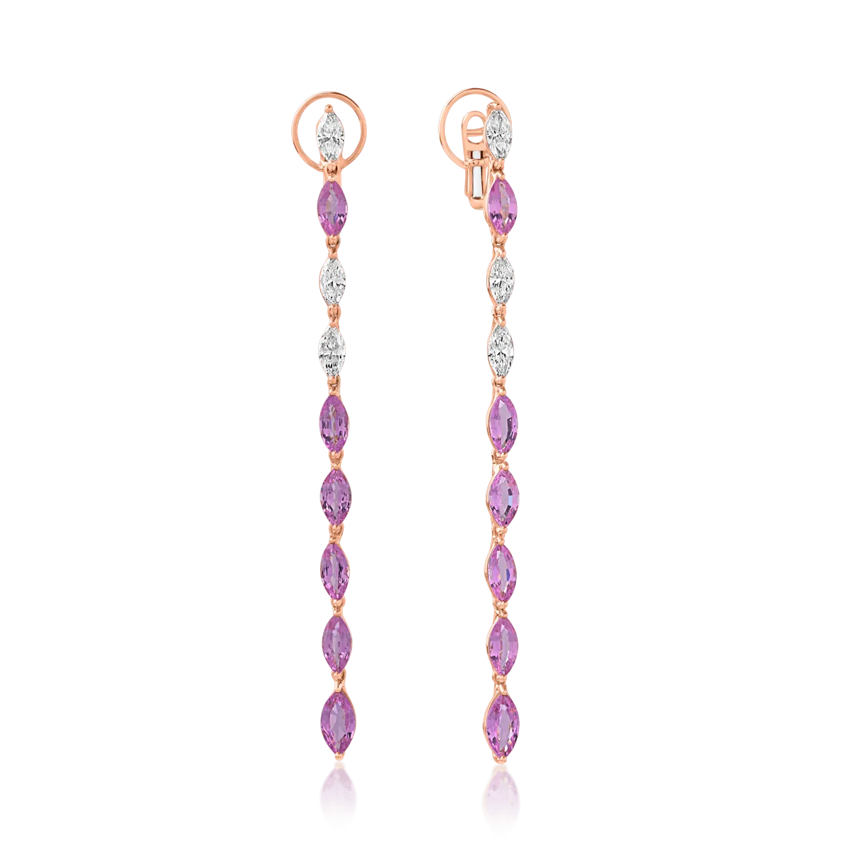 Teilor Cercei din aur roz cu safire roz de 7.34ct si diamante marquise de 1.78ct