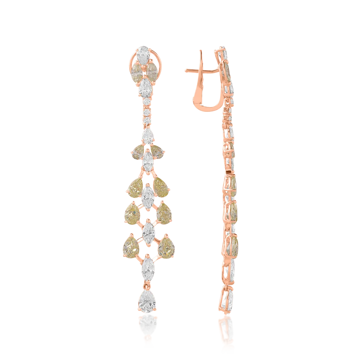 18K rose gold earrings with fancy diamonds of 6.39ct and diamonds of 4.56ct