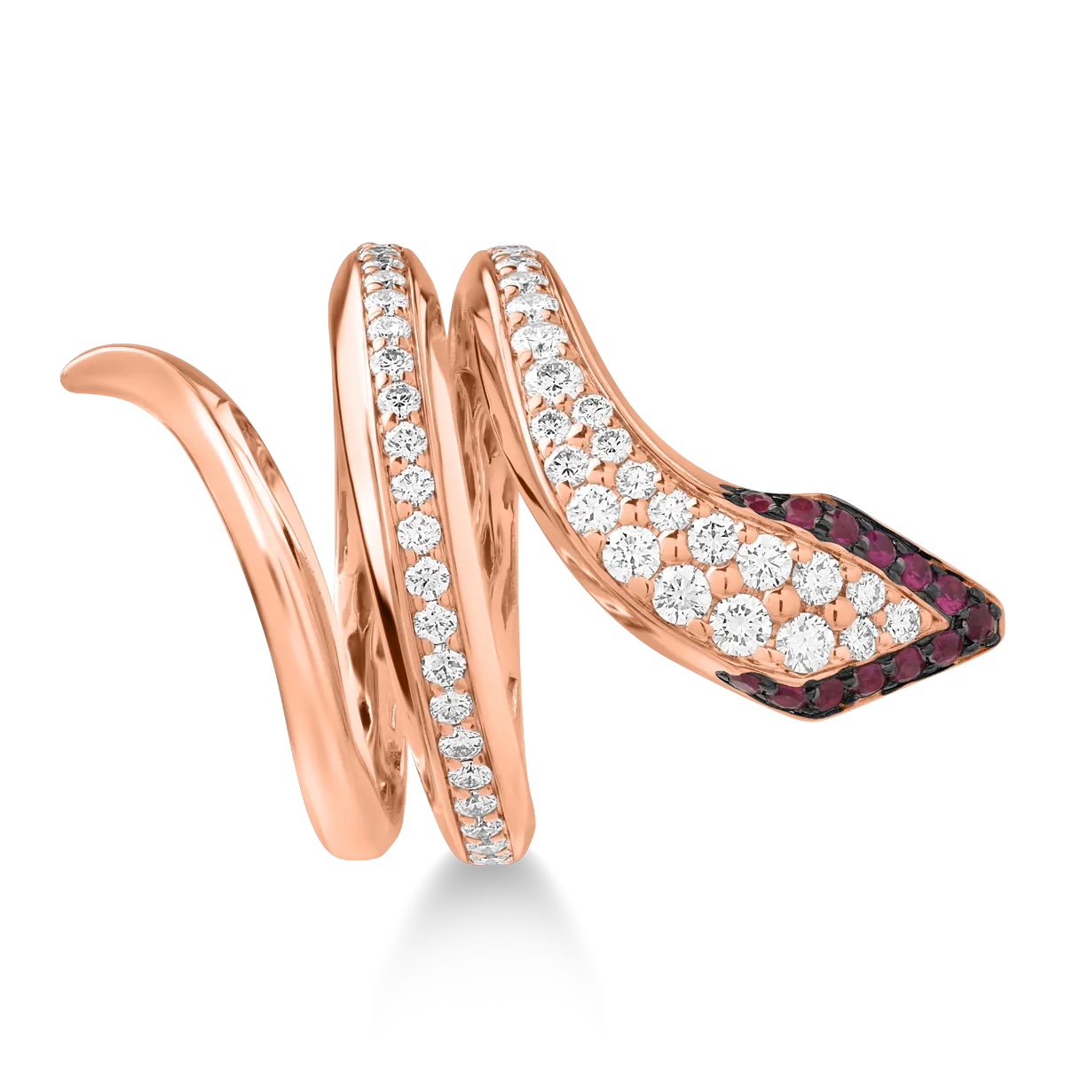 Inel sarpe din aur roz de 18K cu diamante de 0.78ct si rubine de 0.19ct