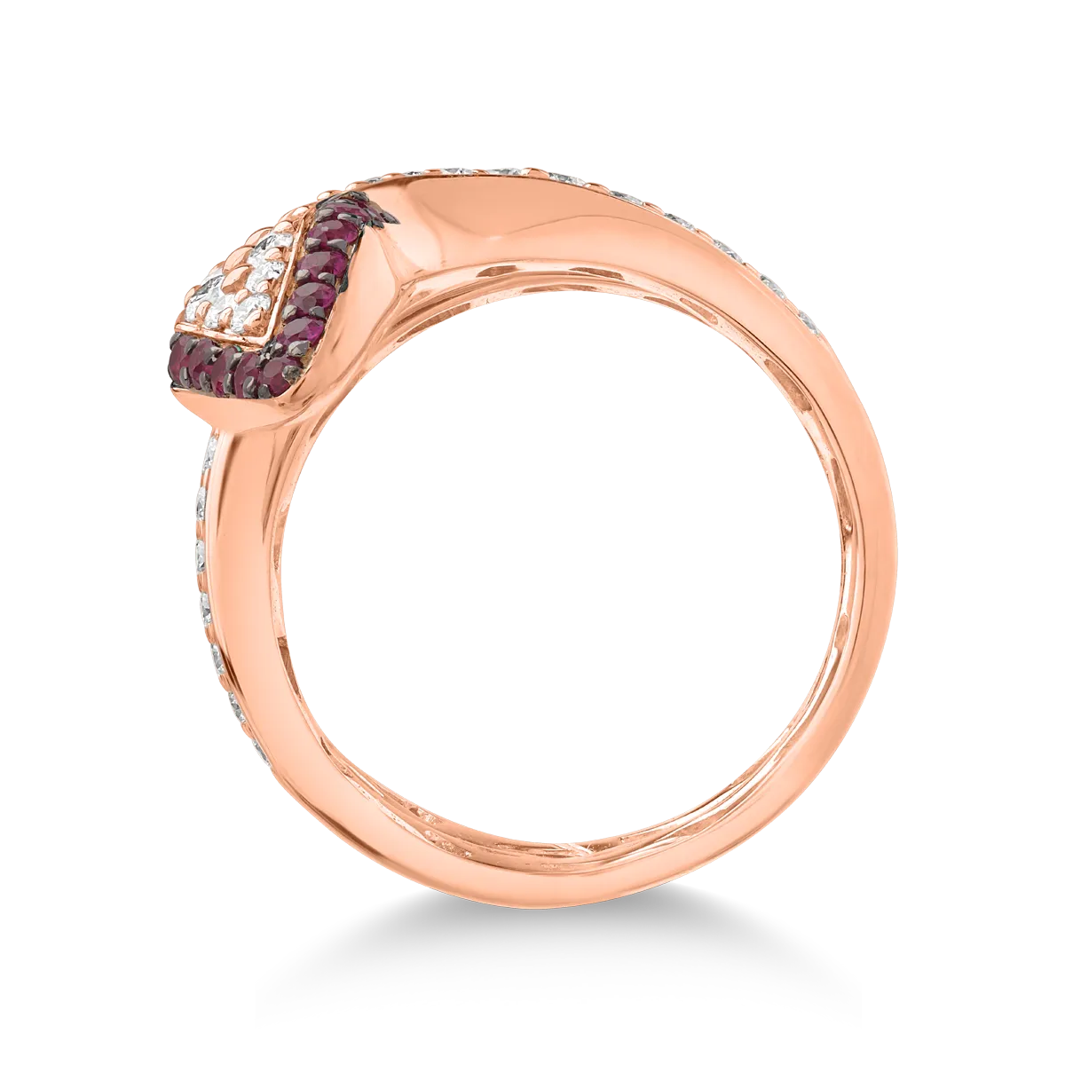 18K rose gold ring with diamonds of 0.78ct and rubies of 0.19ct