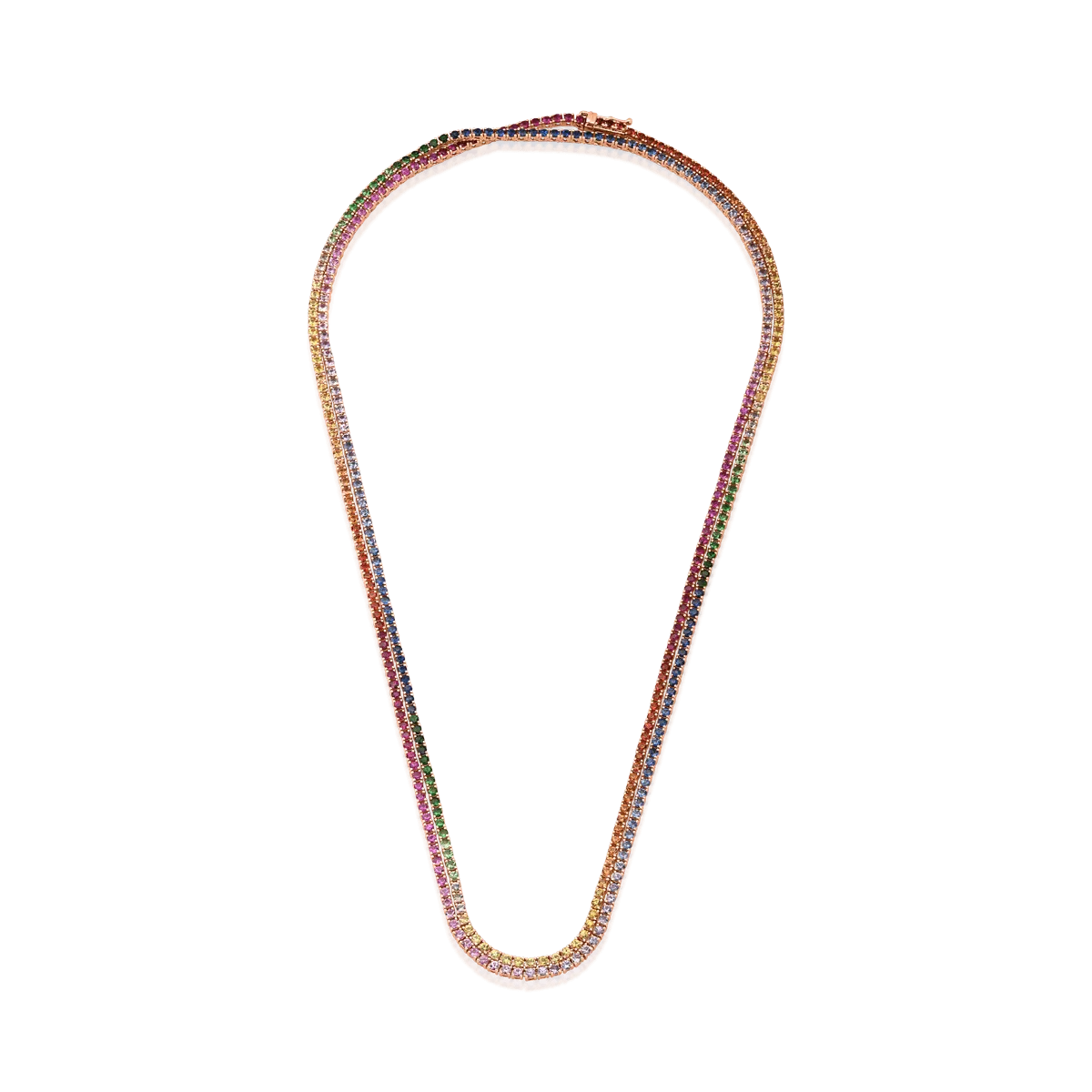 Colier tennis din aur roz de 18K cu safire multicolore de 13.15ct