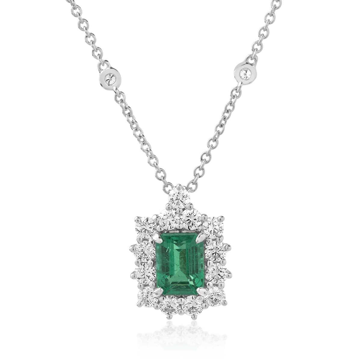 18K white gold chain with pendant with emerald of 1.5ct and diamonds of 1.17ct