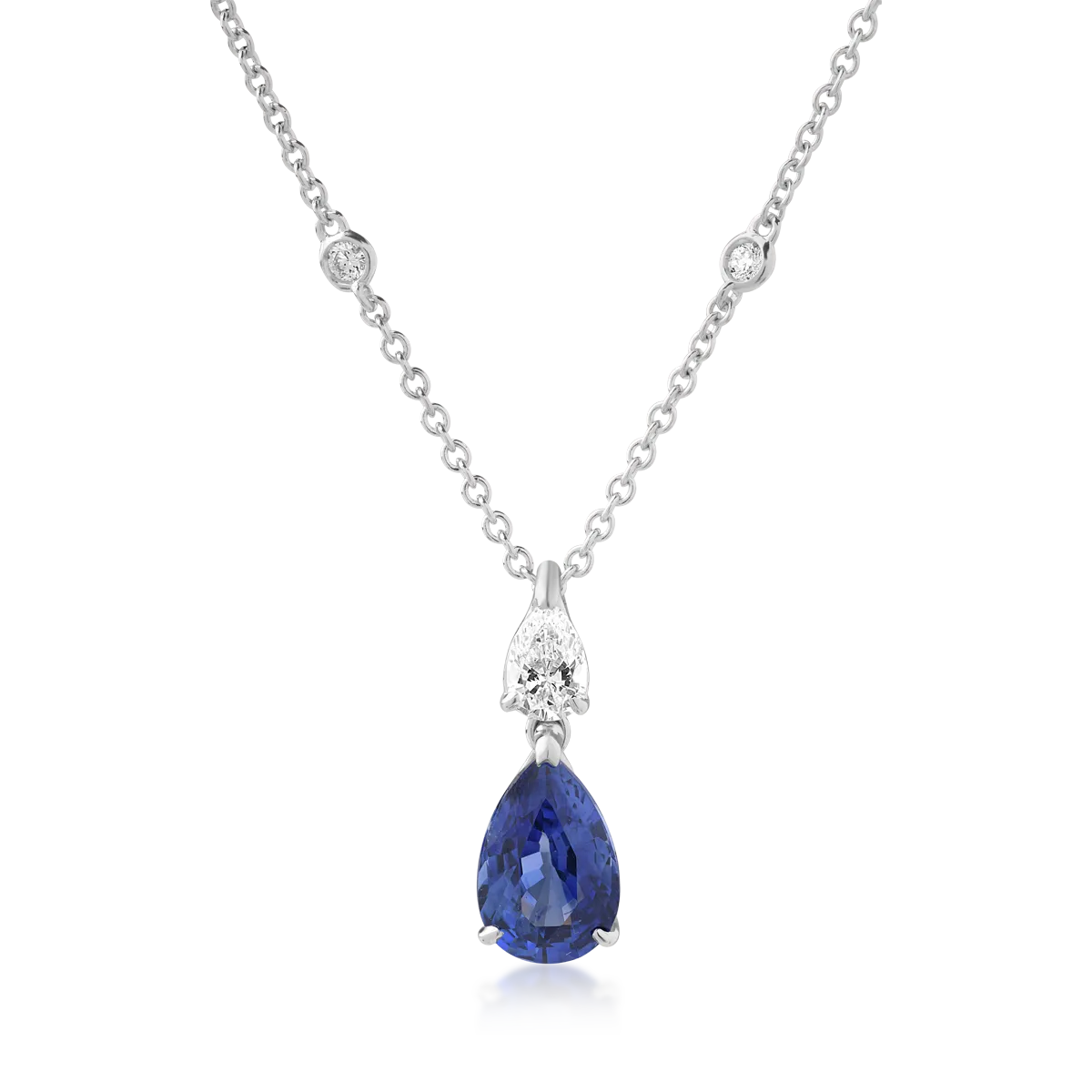 18K white gold pendant necklace with sapphire of 2.46ct and diamonds of 1.25ct