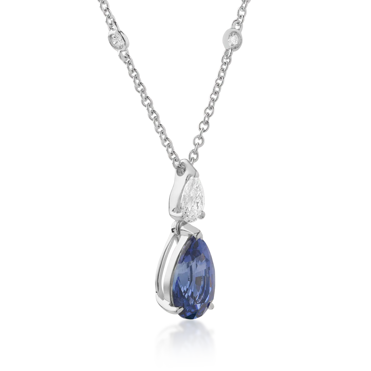 18K white gold pendant necklace with sapphire of 2.46ct and diamonds of 1.25ct