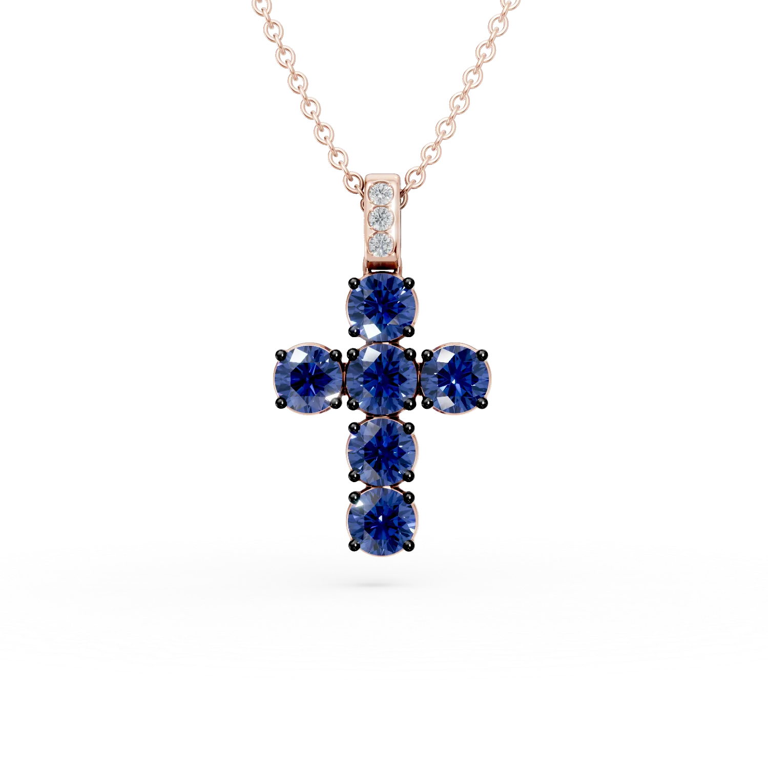 Lant cu pandantiv din aur roz de 18K cu safire de 3.48ct si diamante de 0.06ct