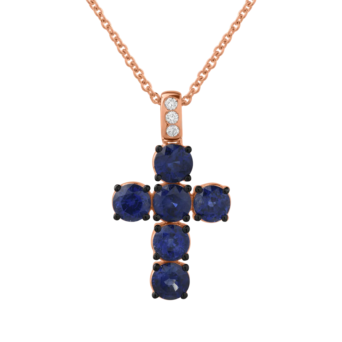 18K rose gold pendant chain with 3.48ct sapphires and 0.06ct diamonds