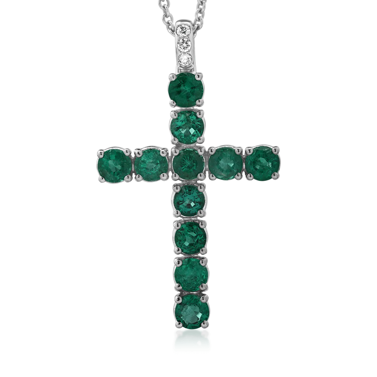 18K white gold chain with pendant with emeralds of 2.7ct and diamonds of 0.05ct