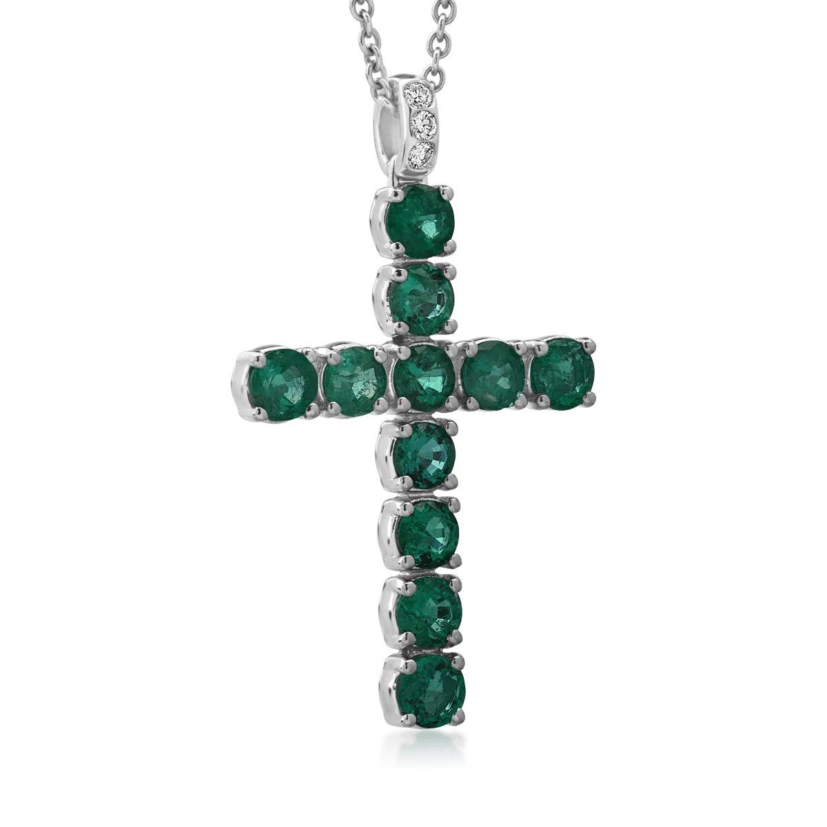 18K white gold chain with pendant with emeralds of 2.7ct and diamonds of 0.05ct