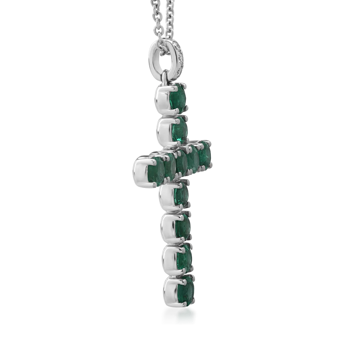 18K white gold chain with pendant with emeralds of 2.7ct and diamonds of 0.05ct