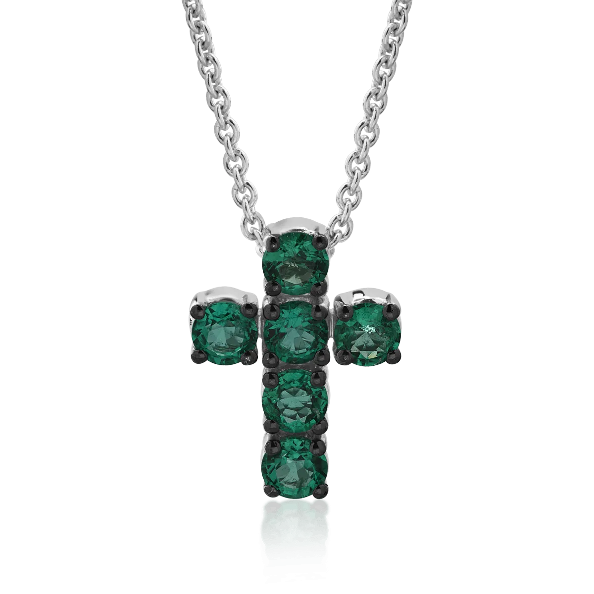 18K white gold chain with pendant with emeralds of 0.52ct