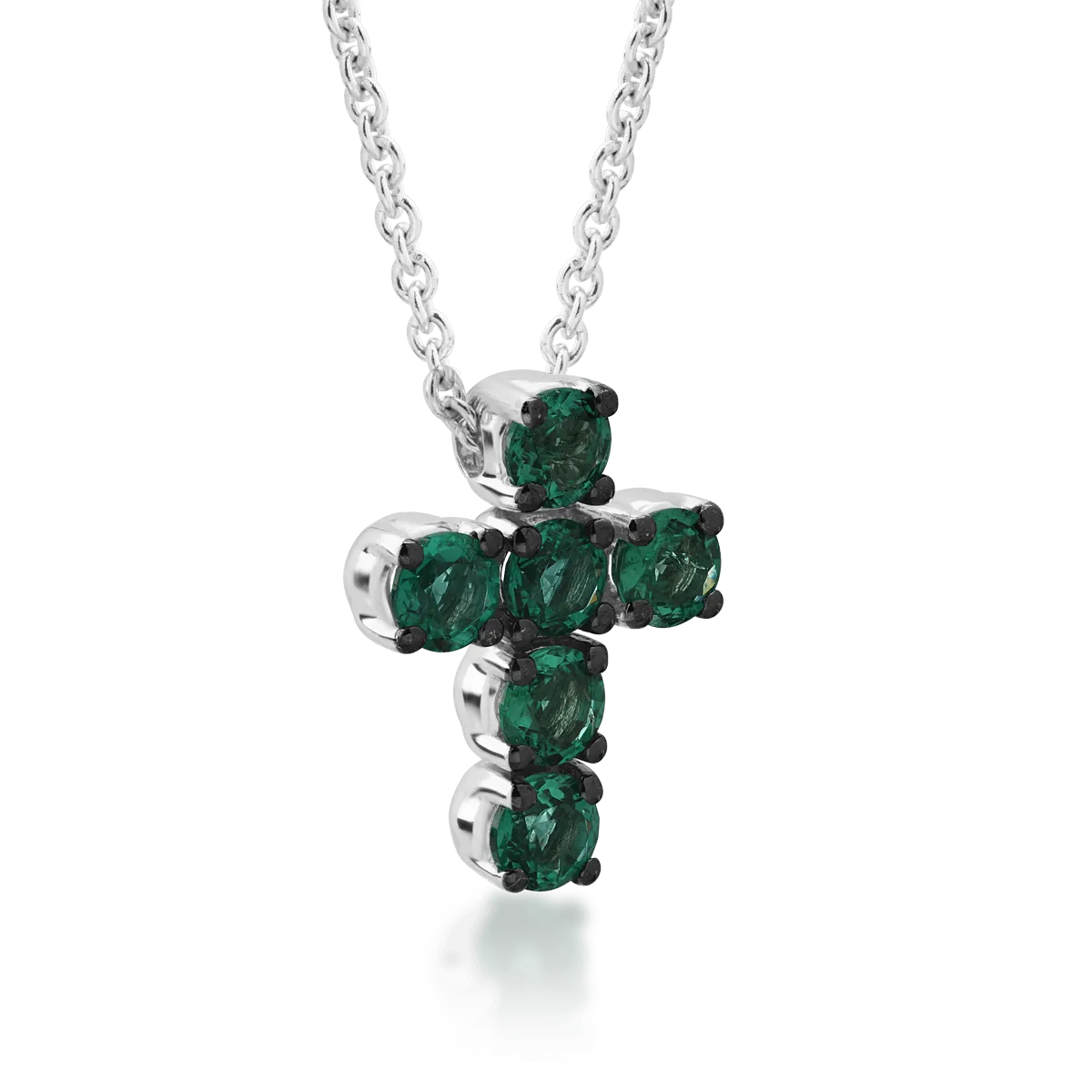 18K white gold chain with pendant with emeralds of 0.52ct