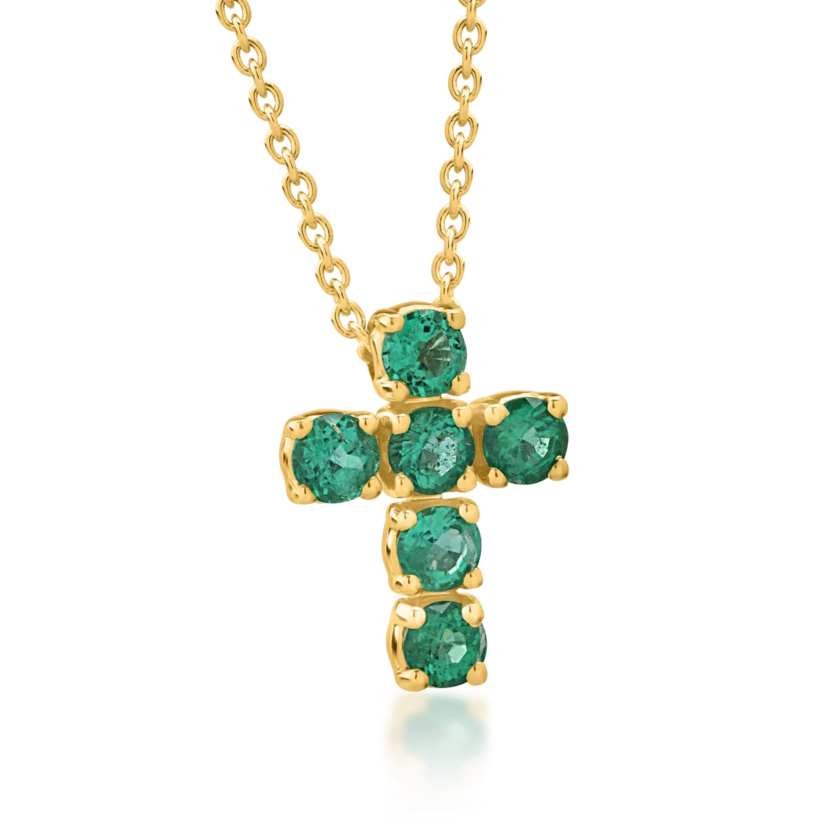 Lant cu pandantiv cruce din aur galben cu smaralde de 0.54ct