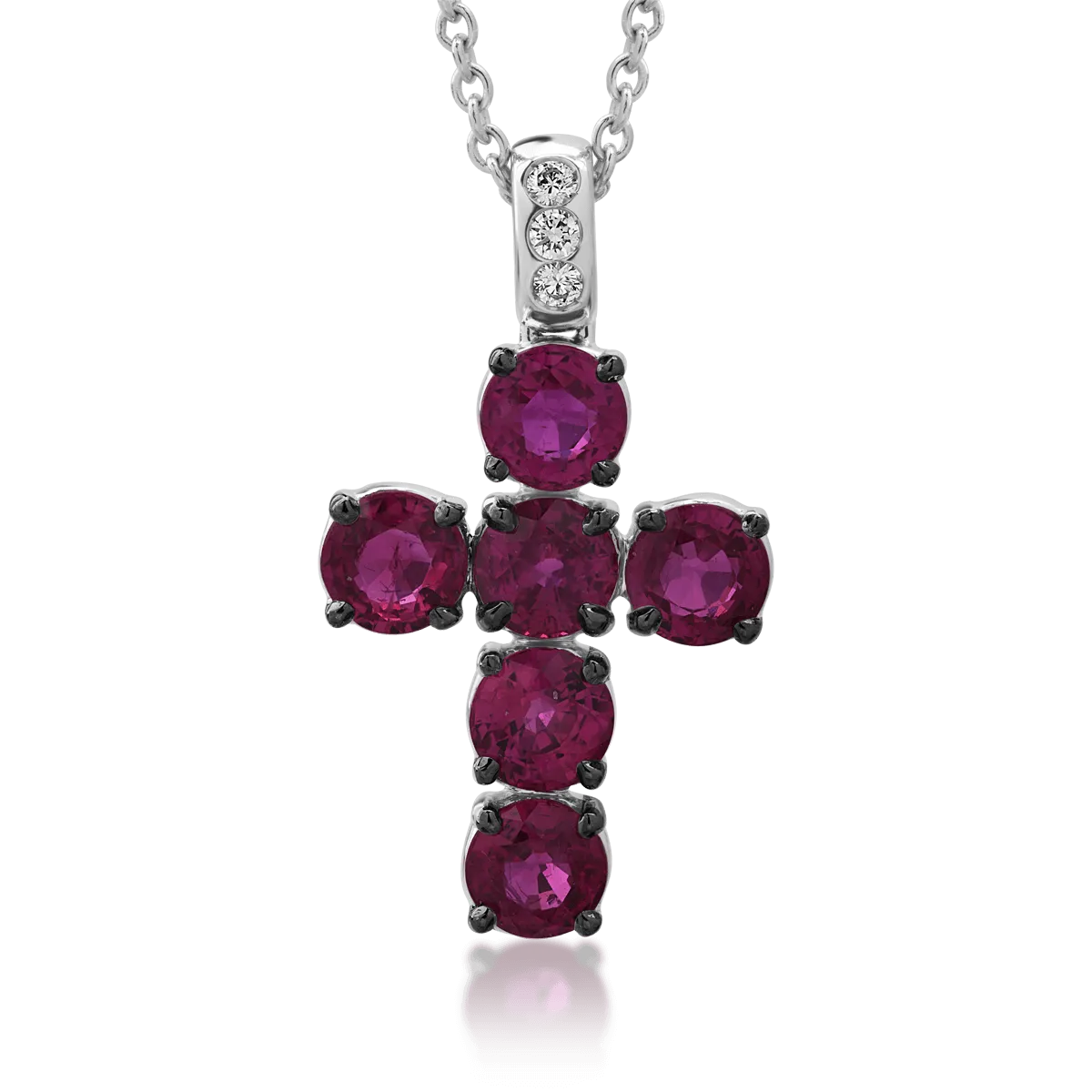 18K white gold chain with pendant with rubies of 3.27ct and diamonds of 0.06ct