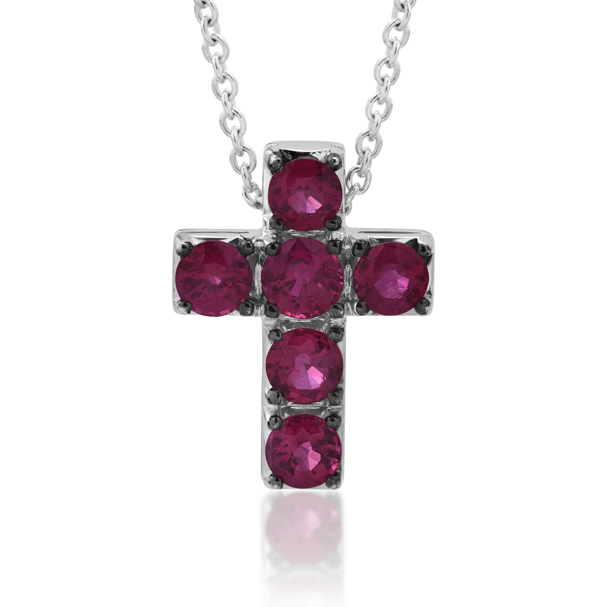 18K white gold chain with pendant with rubies of 1.74ct