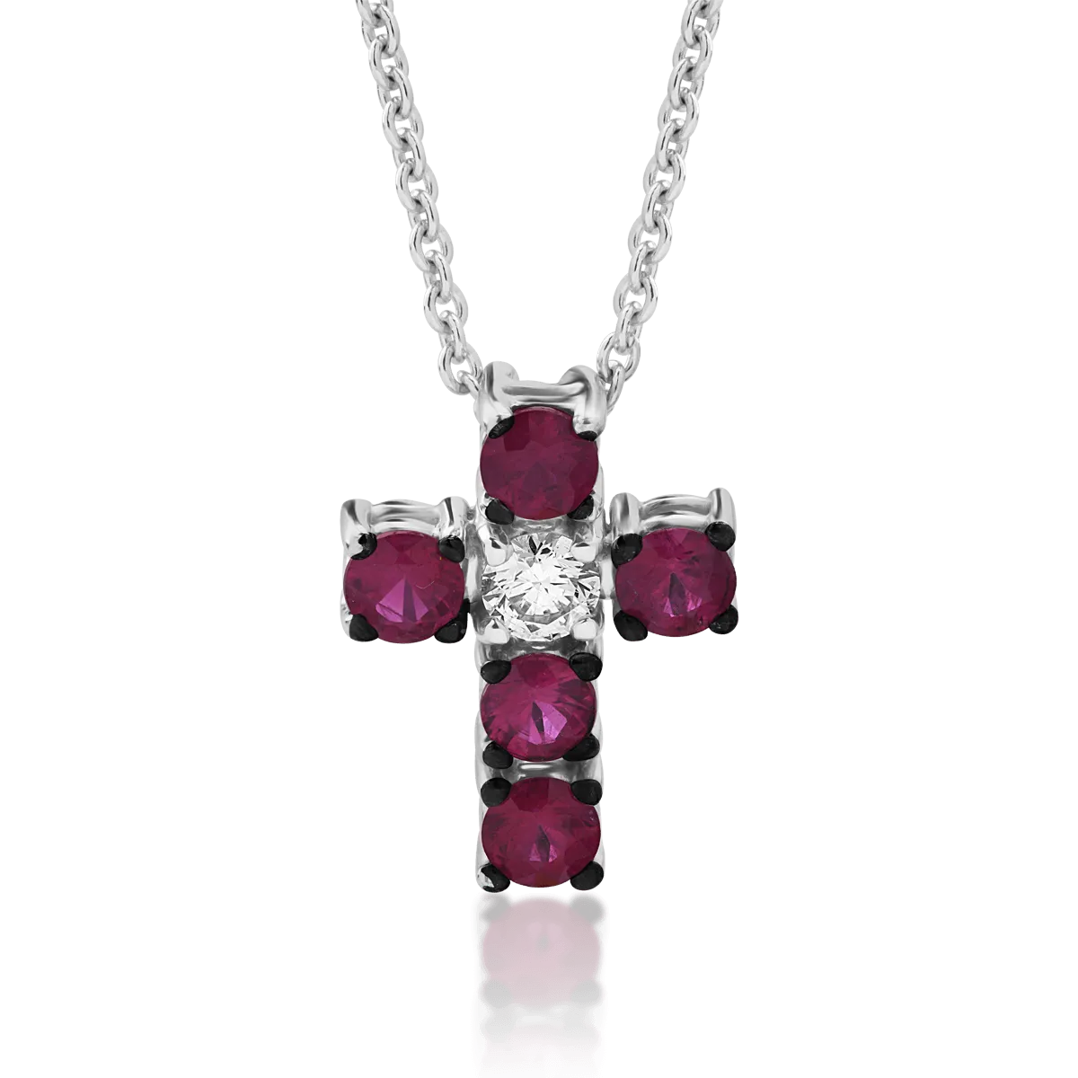 18K white gold chain with pendant with rubies of 0.6ct and diamonds of 0.09ct