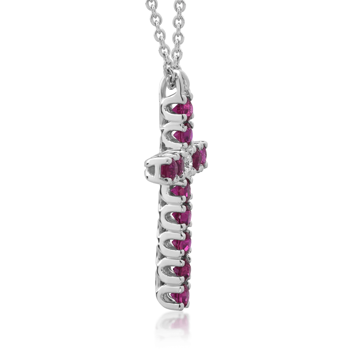 18K white gold pendant chain with 0.4ct rubines and 0.03ct diamond