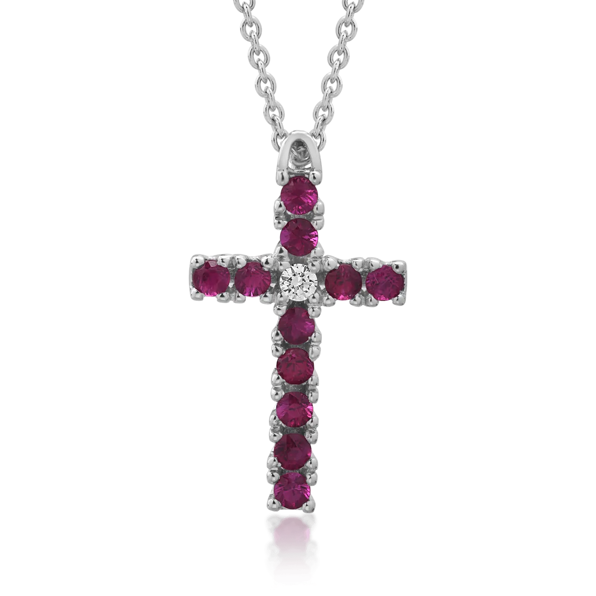 Lant cu pandantiv din aur alb cu rubine de 0.4ct si diamant de 0.03ct