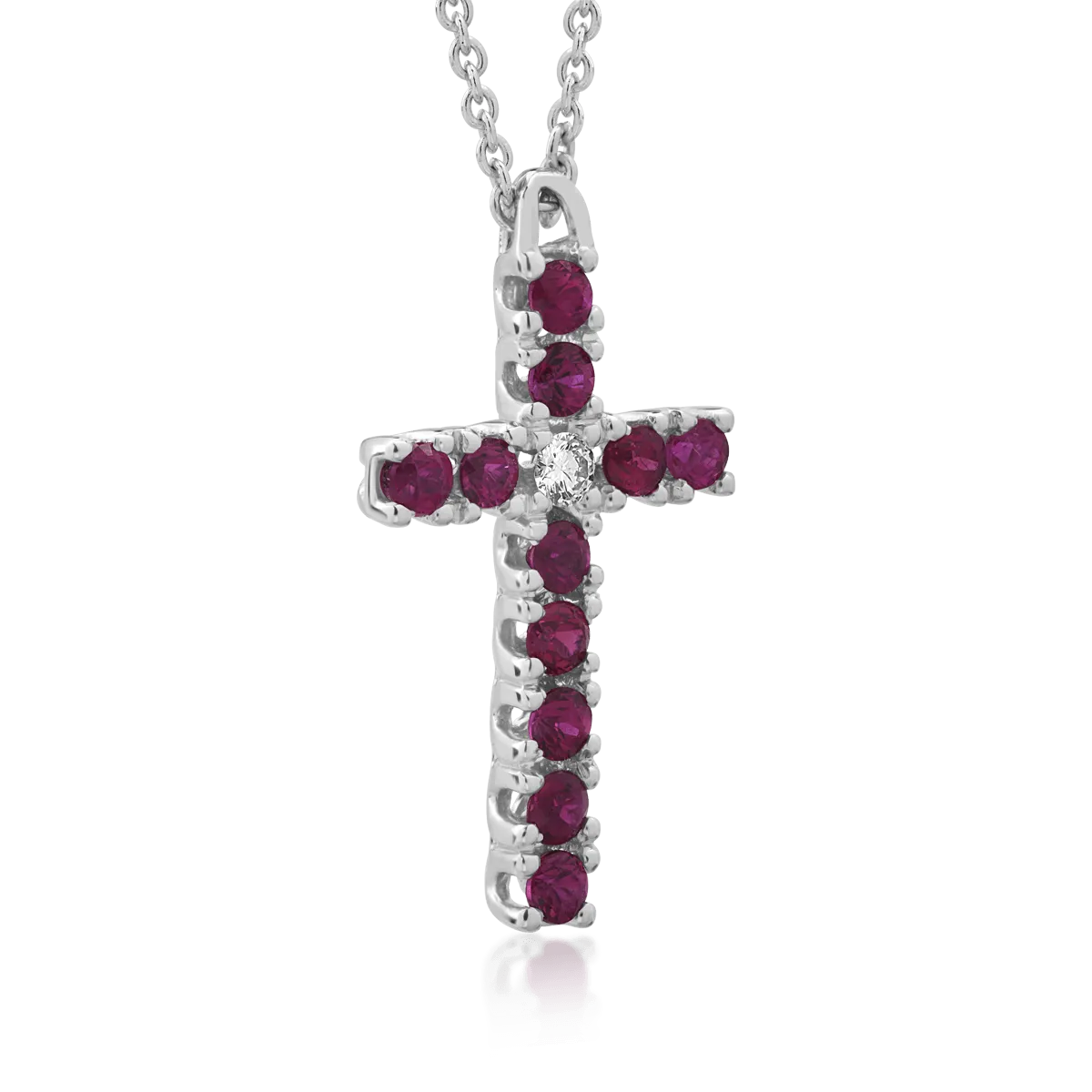 Lant cu pandantiv din aur alb cu rubine de 0.4ct si diamant de 0.03ct - imagine 2
