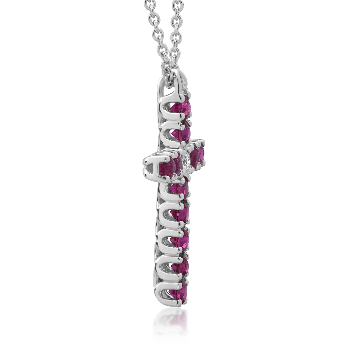 Lant cu pandantiv din aur alb cu rubine de 0.4ct si diamant de 0.03ct - imagine 3