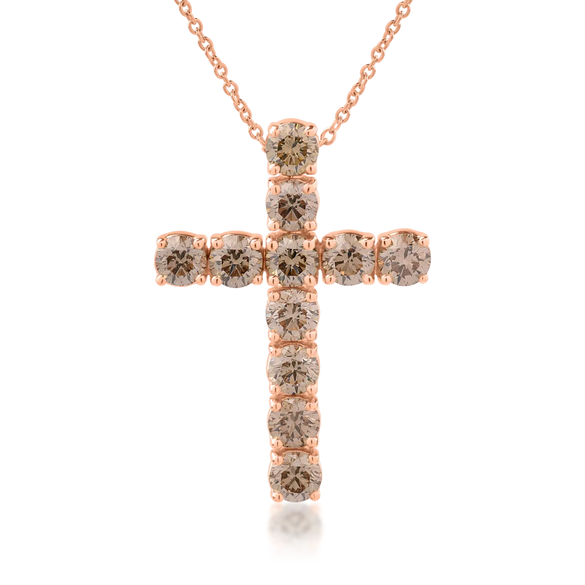Lant cu pandantiv cruce din aur roz cu diamante maro de 3ct