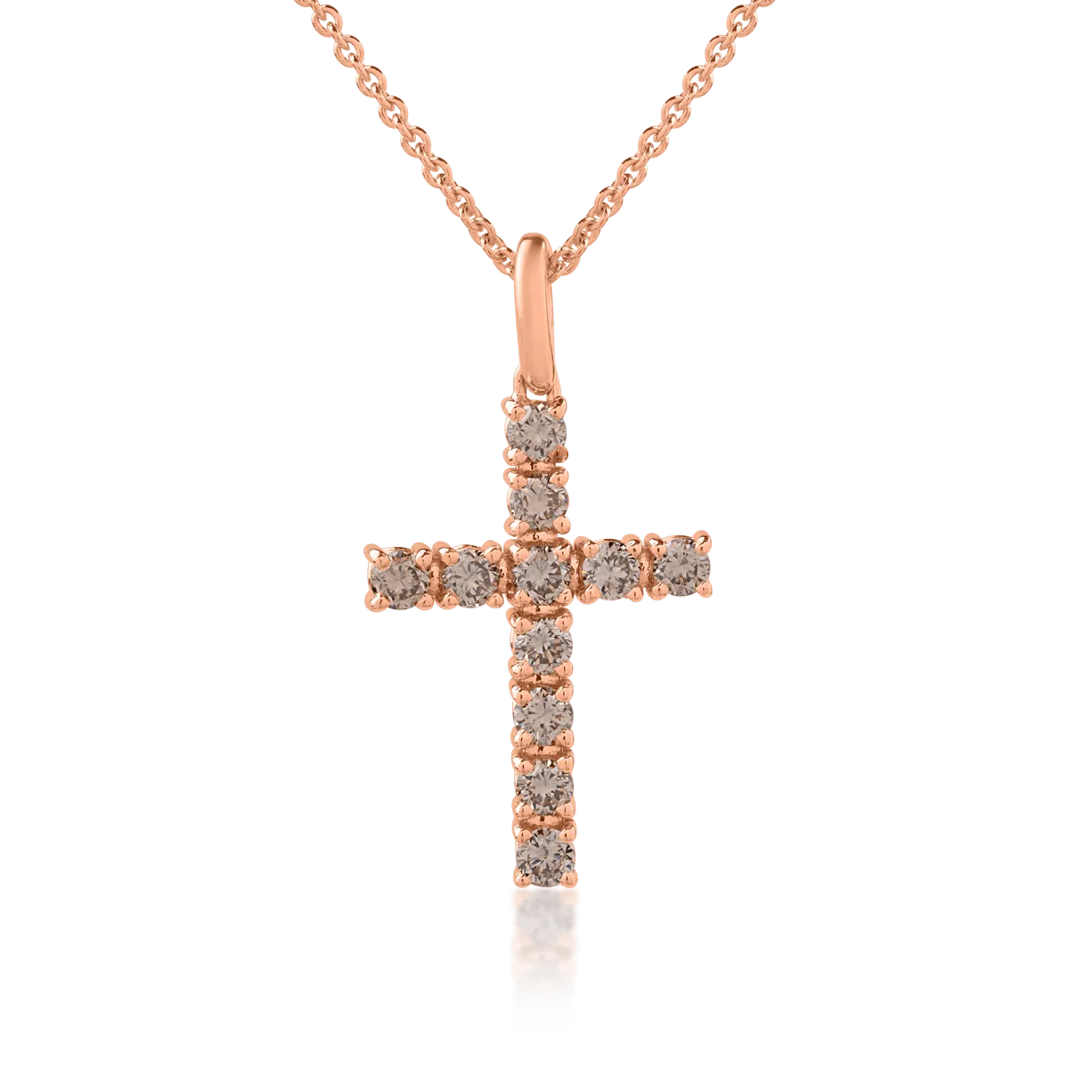 Łańcuszek z wisiorkiem krzyż z 18K różowego złota i brązowe diamenty 0.5kr