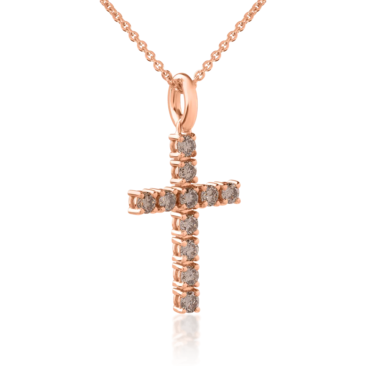 Łańcuszek z wisiorkiem krzyż z 18K różowego złota i brązowe diamenty 0.5kr