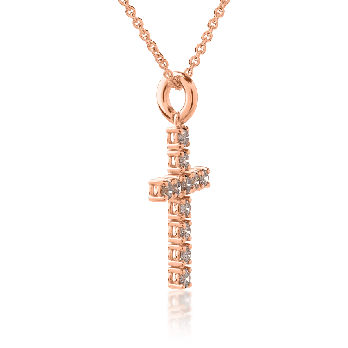 Верижка с висулка кръстче от розово злато 18К с кафяви диаманти 0.5гкт
