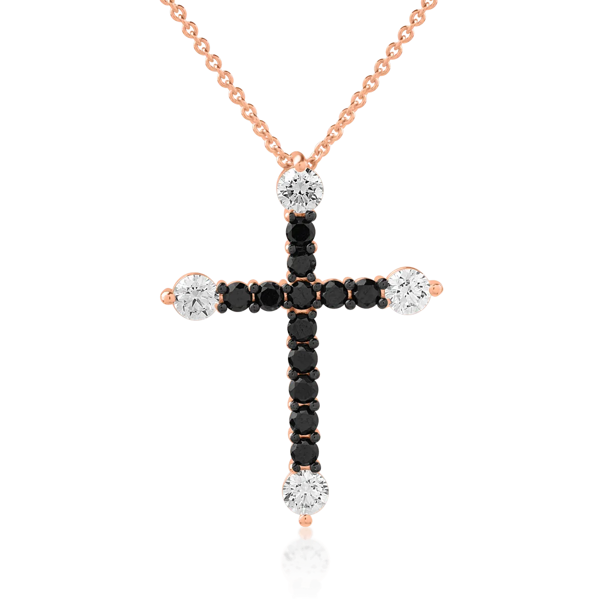 18K rose gold chain with pendant with diamonds of 0.54ct and black diamonds of 0.5ct