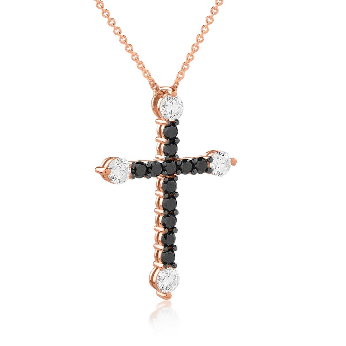 18K rose gold chain with pendant with diamonds of 0.54ct and black diamonds of 0.5ct