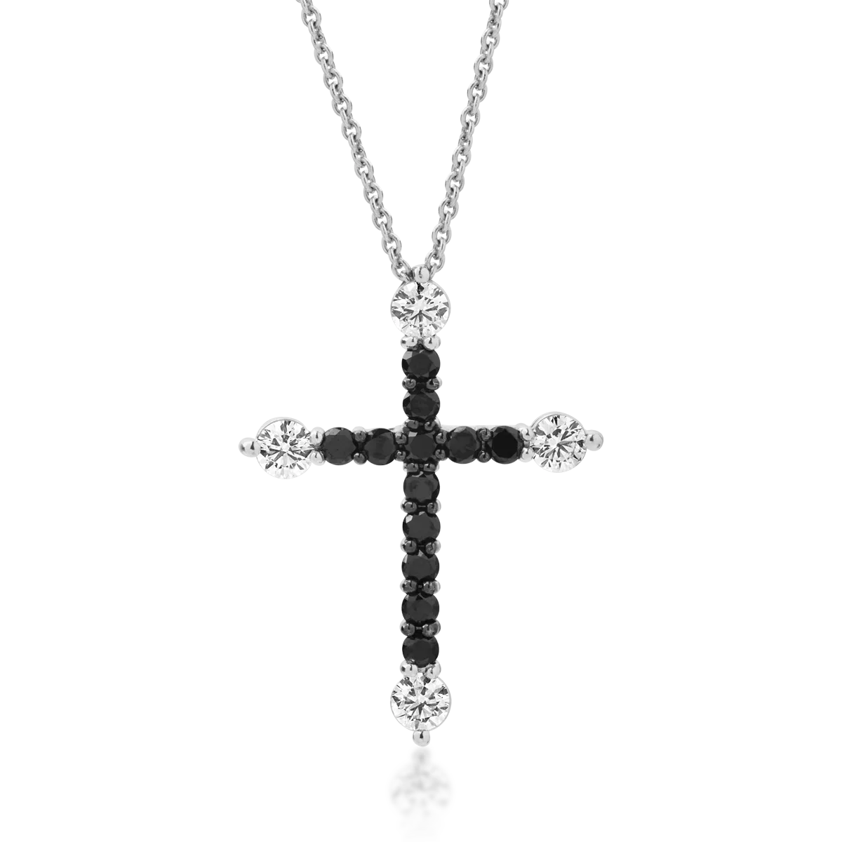 18K white gold cross pendant necklace with 0.5ct clear diamonds and 0.53ct black diamonds