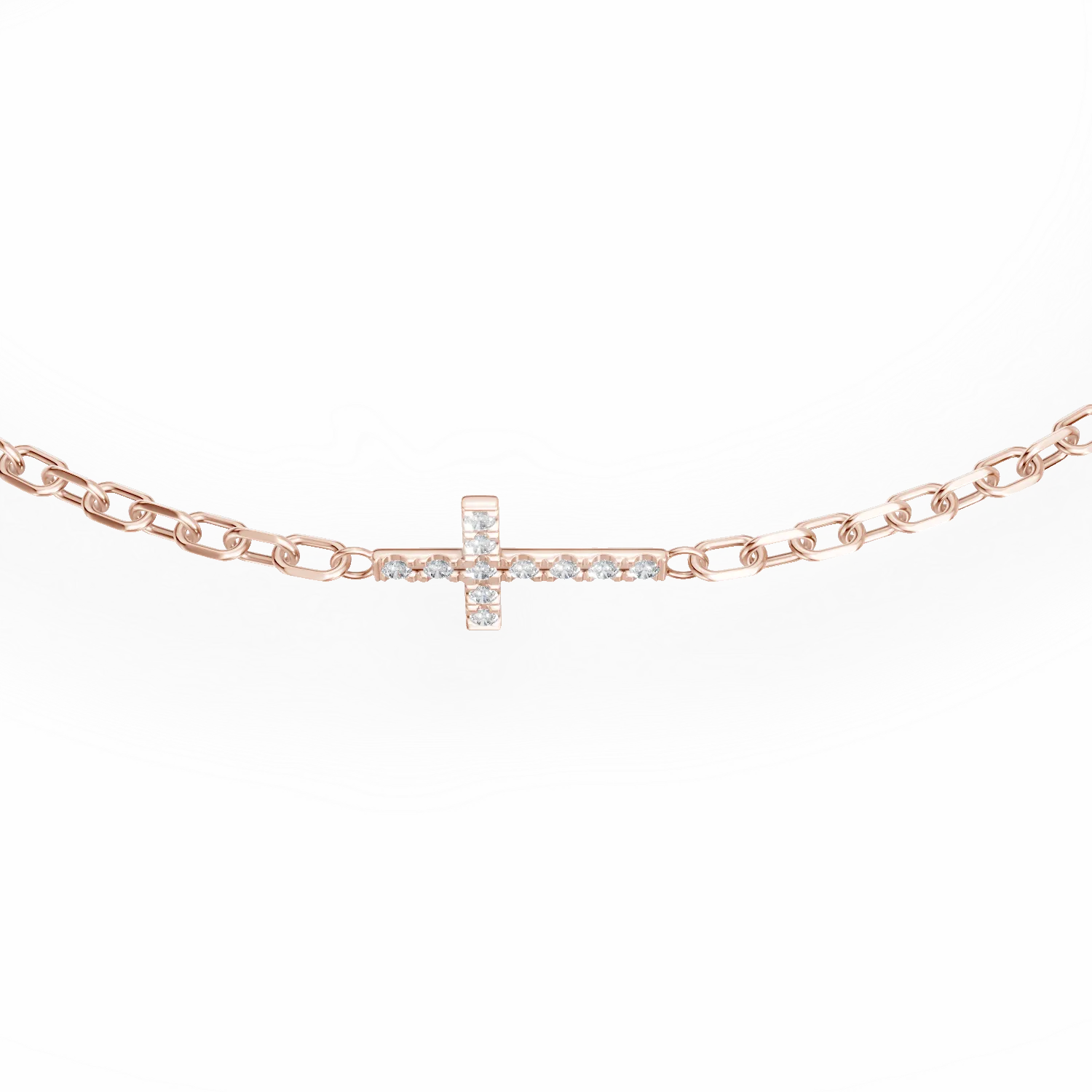Bratara cu cruce din aur roz de 18K cu diamante de 0.058ct