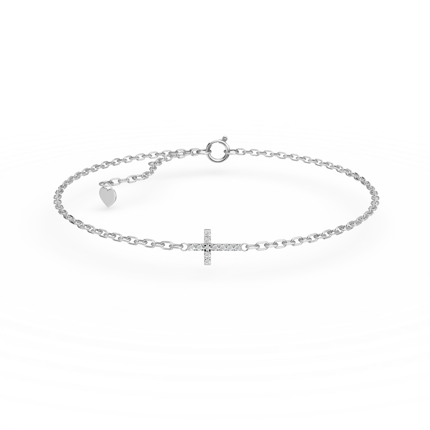 Bratara cu cruce din aur alb de 18K cu diamante de 0.055ct
