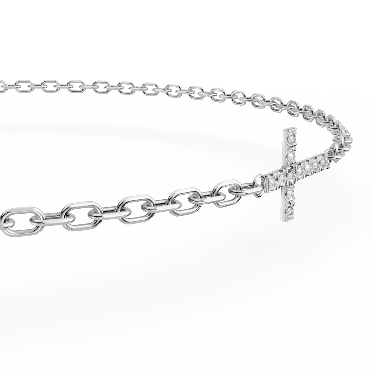 Bratara cu cruce din aur alb de 18K cu diamante de 0.055ct
