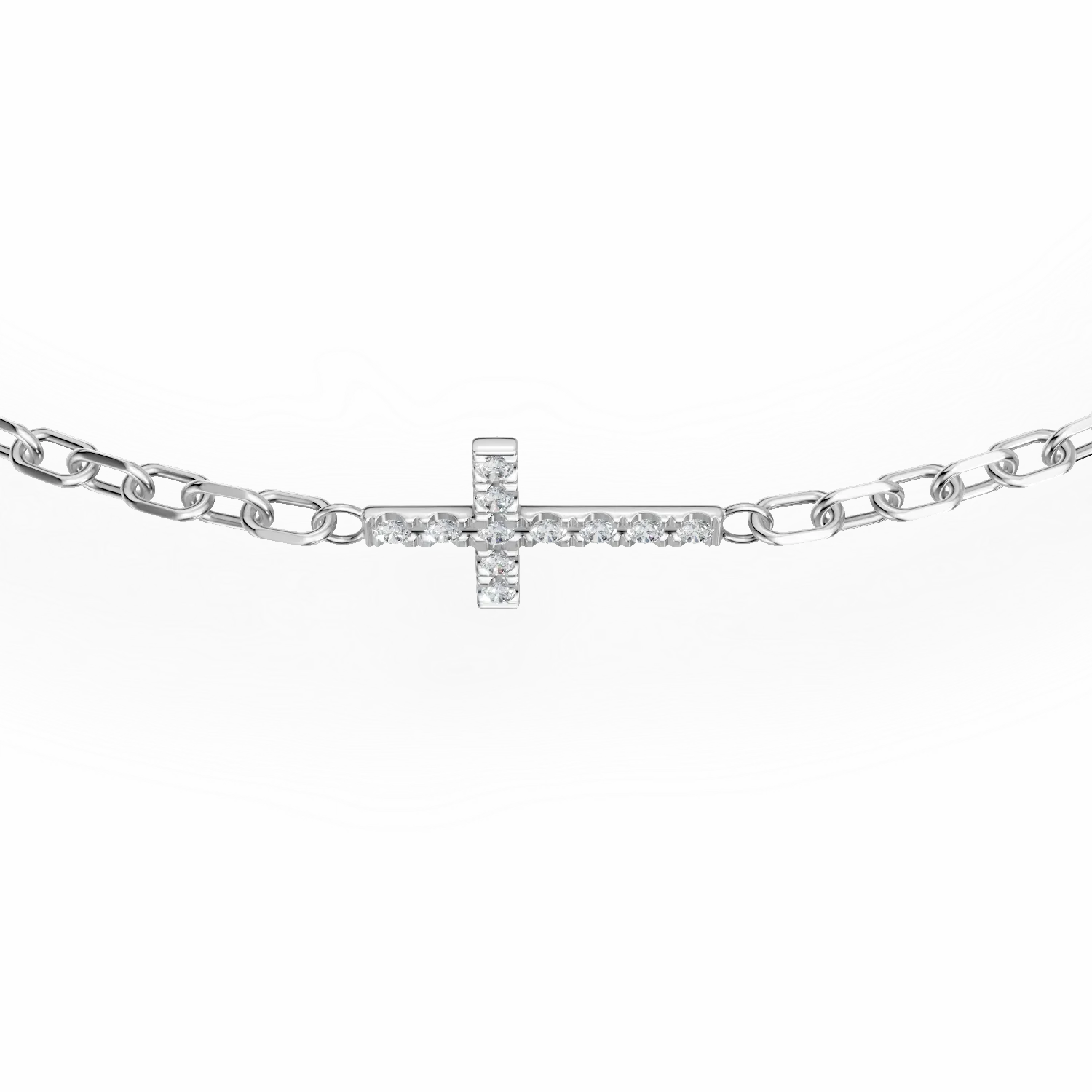 Bratara cu cruce din aur alb de 18K cu diamante de 0.055ct