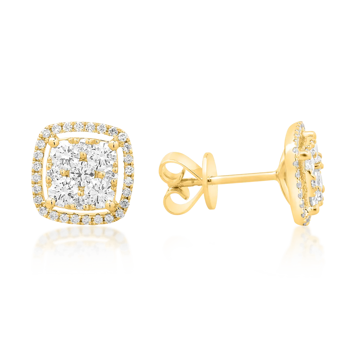 Обеци от жълто злато 18К с диаманти 1гкт