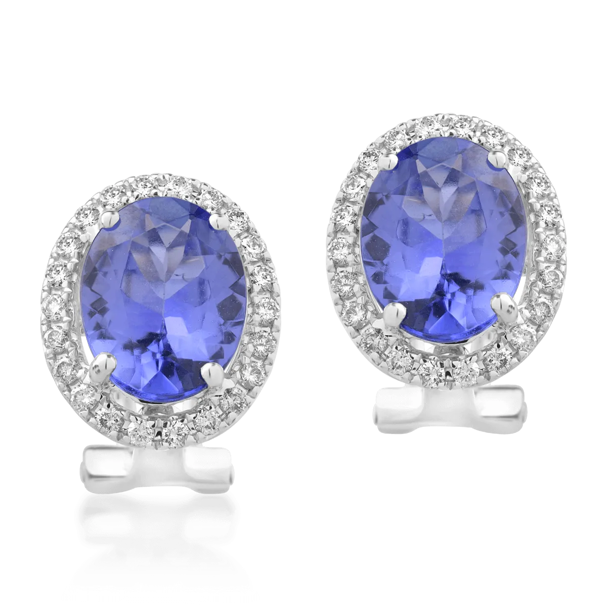 Cercei din aur alb de 18K cu tanzanite de 3.64ct si diamante de 0.155ct