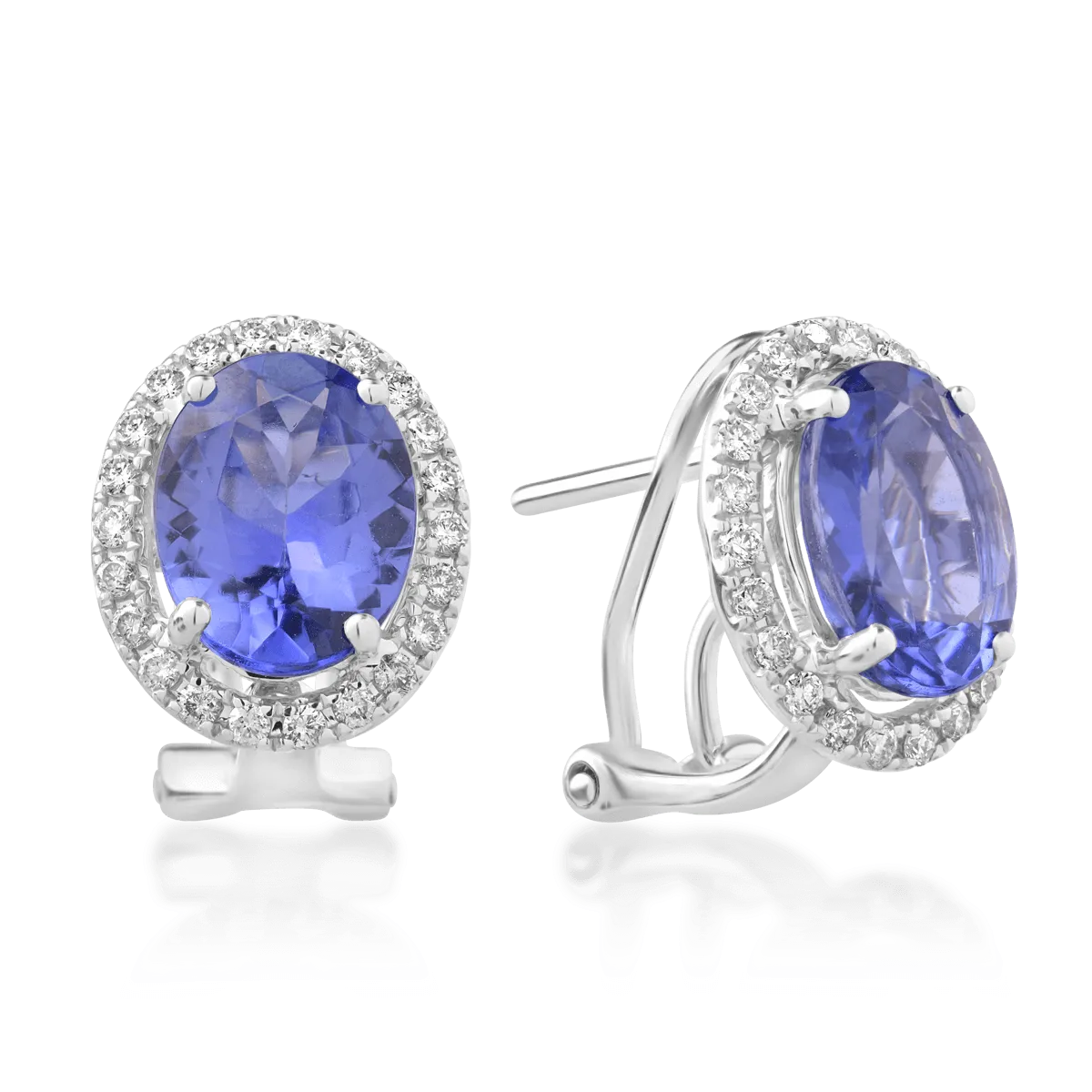 Cercei din aur alb de 18K cu tanzanite de 3.64ct si diamante de 0.155ct