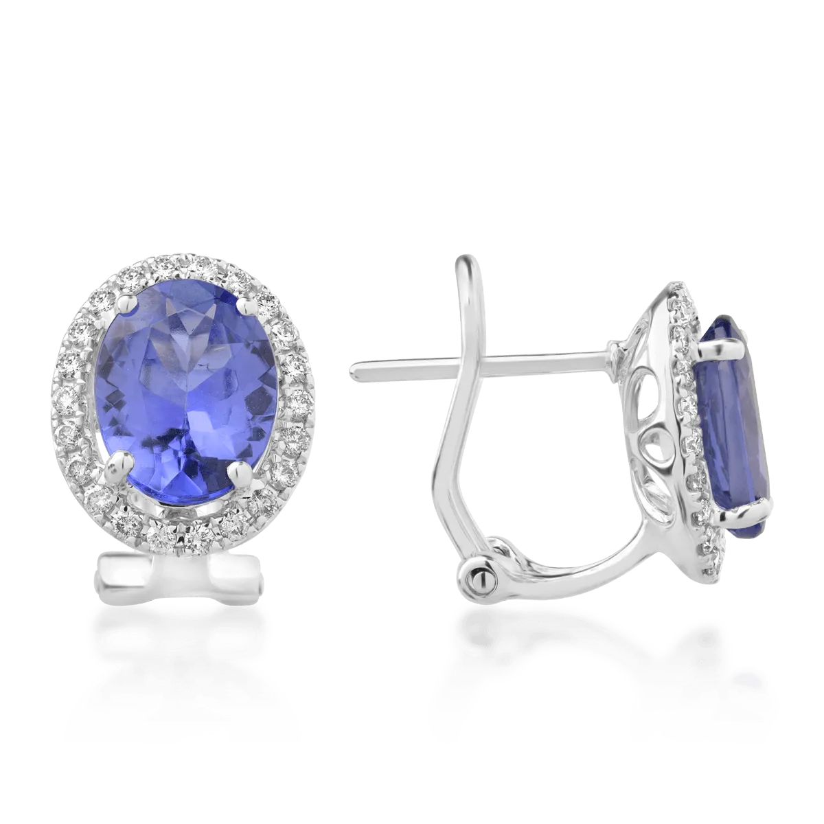 Cercei din aur alb de 18K cu tanzanite de 3.64ct si diamante de 0.155ct