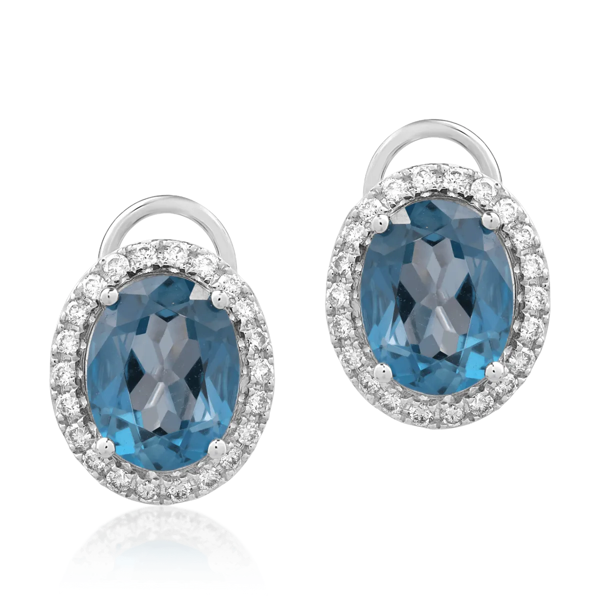 Cercei din aur alb de 18K cu topaze London blue de 4.1ct si diamante de 0.1ct